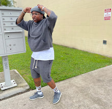 Load image into Gallery viewer, Cropped Oversized “MIDNIGHT” Harem Short Set